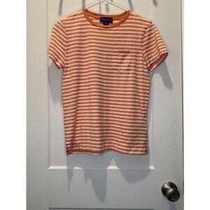 Ralph Lauren Women’s Purple Label Striped T-Shirt Orange White Striped Lux Small